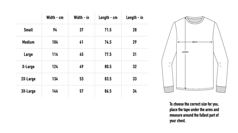 Size chart for Glacier Longsleeve - Black